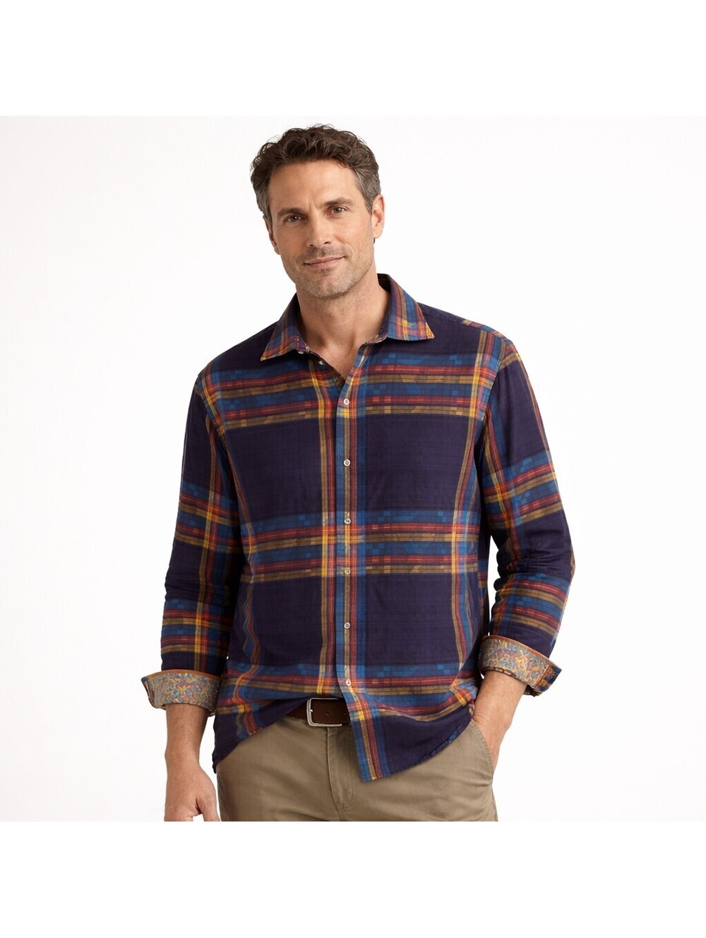 Robert Graham Men's 2XL British Isles Plaid Shirt Flip Cuff Long-Sleeve